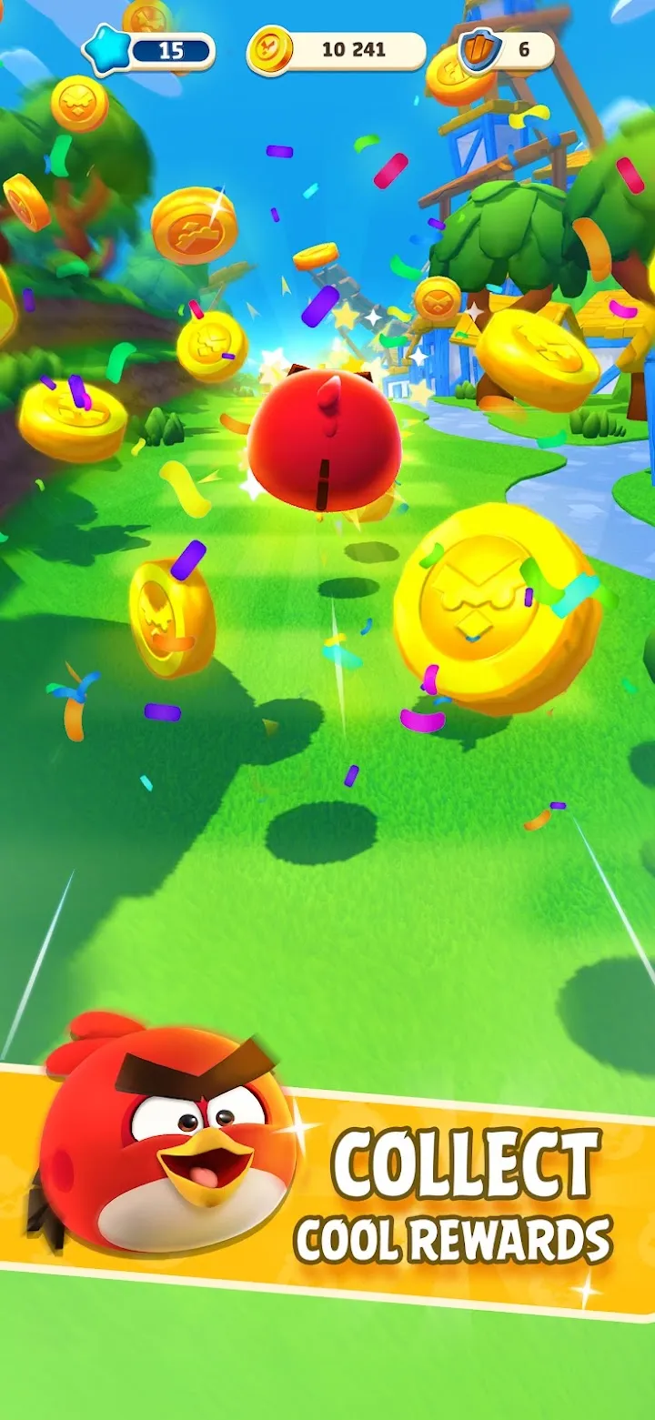 Ein roter Vogel stürzt sich in Angry Birds Rush auf eine Strecke