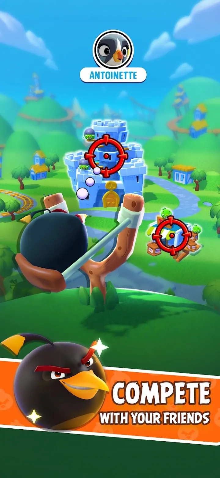 Zielhilfe vor einer Burg in Angry Birds Rush