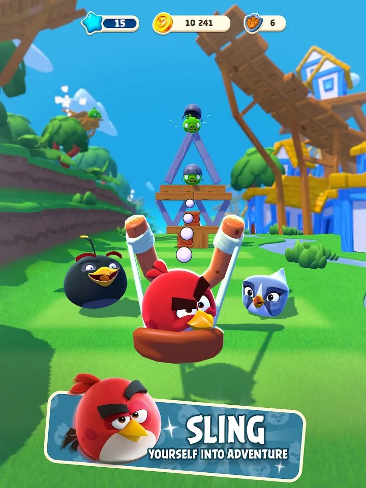 Vögel vor einer Schleuder in Angry Birds Rush
